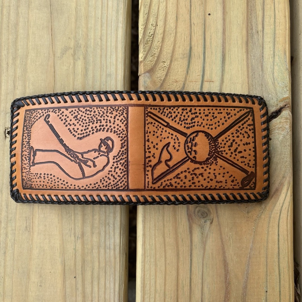 Vintage BiFold Leather Wallet Golfing Sports Hand Tooled Handmade Whipstitch USA